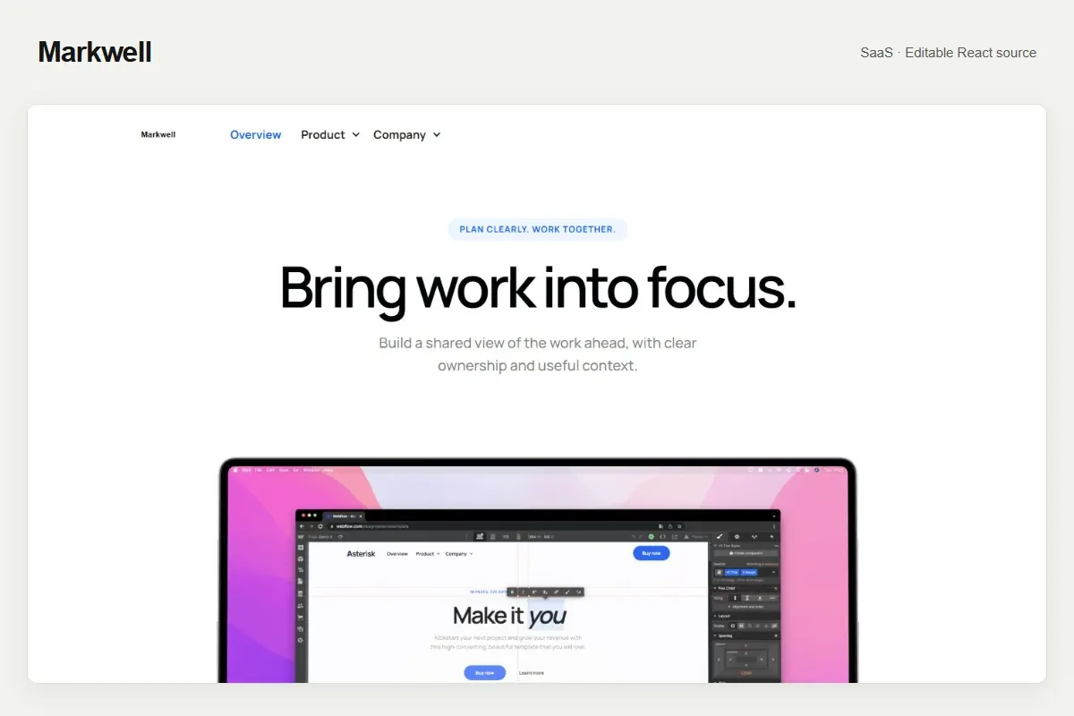 Markwell — SaaS & Software website template preview